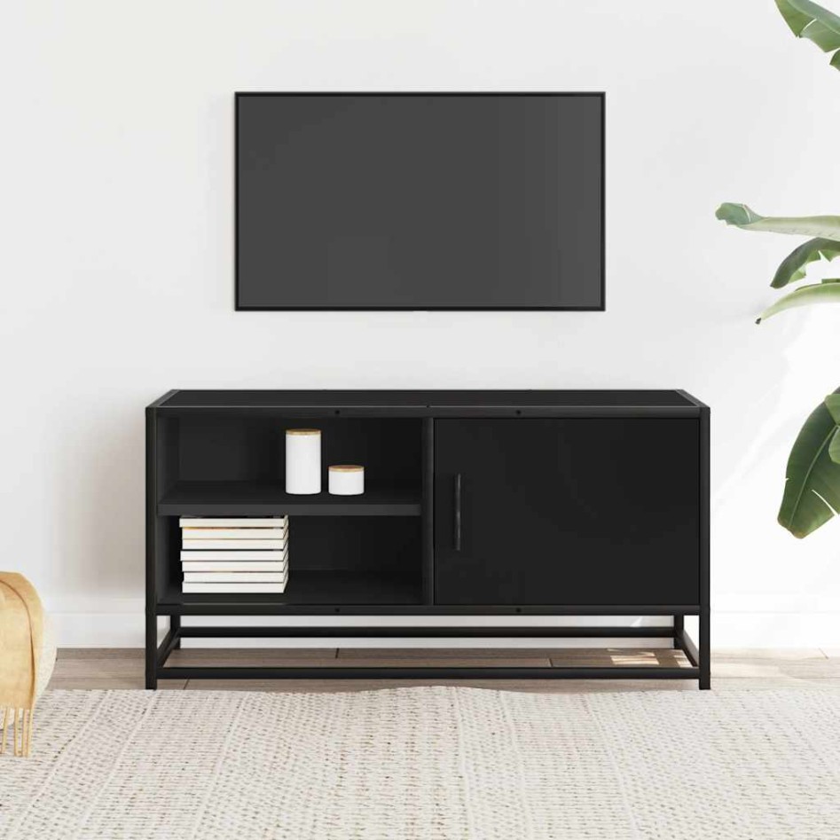 Mueble de TV madera de ingeniería y metal negro 80x34,5x40