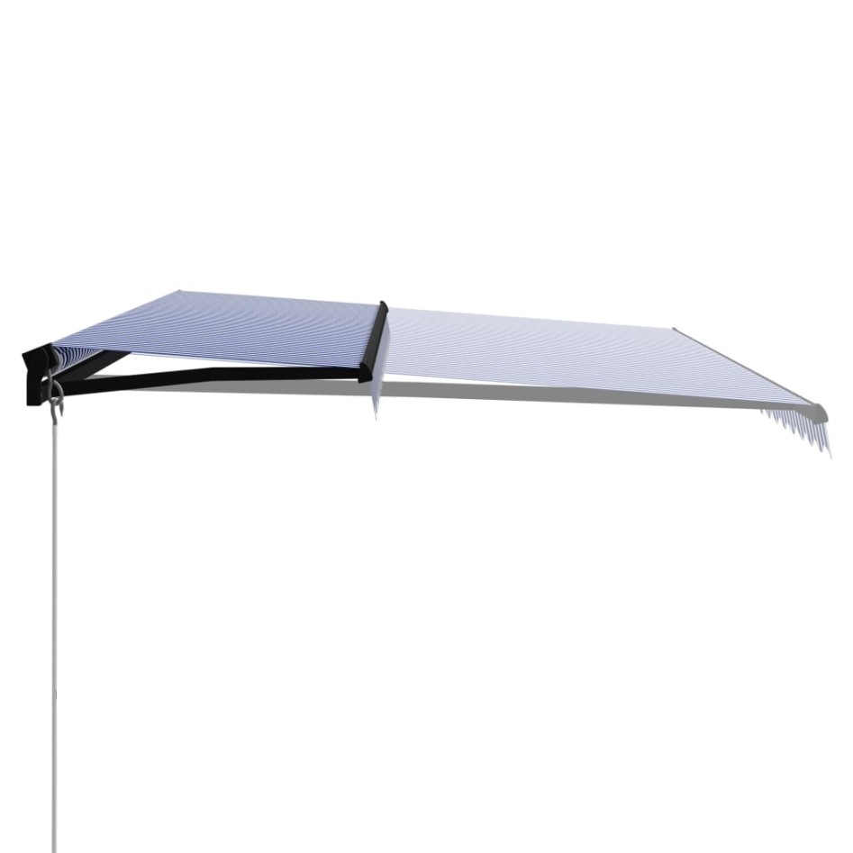 Toldo manual retráctil azul y blanco 500x300