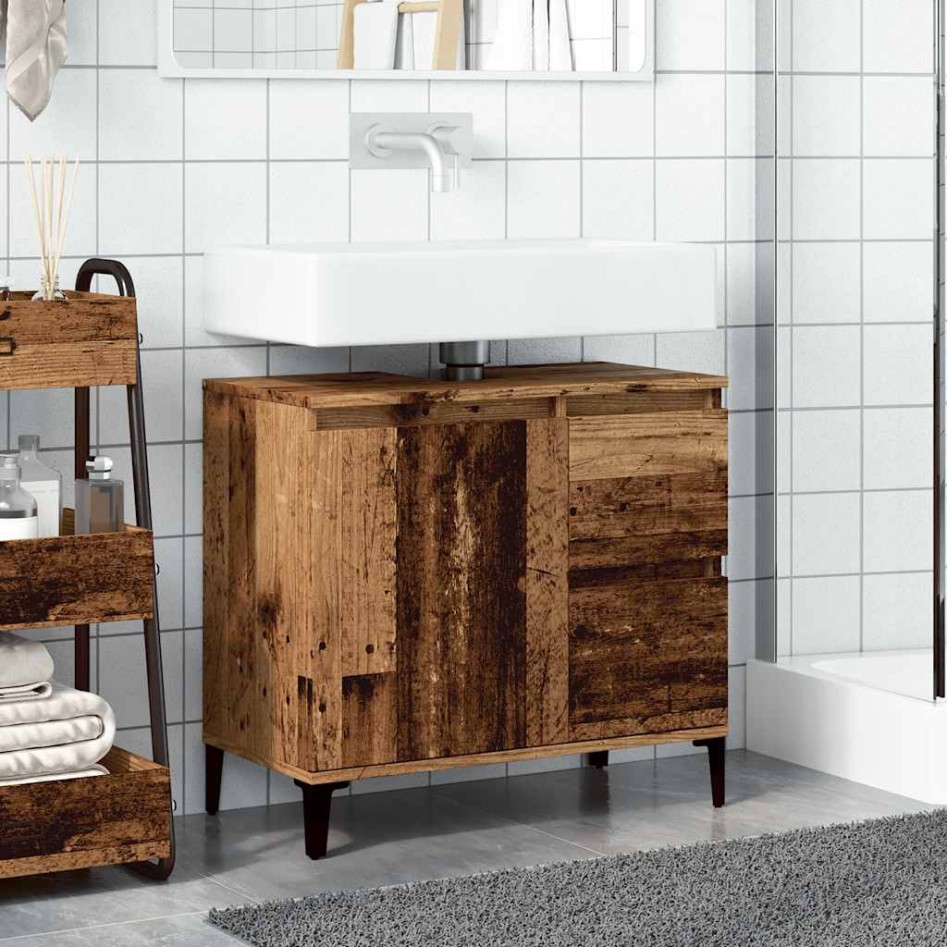 Armario de lavabo baño madera ingeniería envejecida 65x33x60