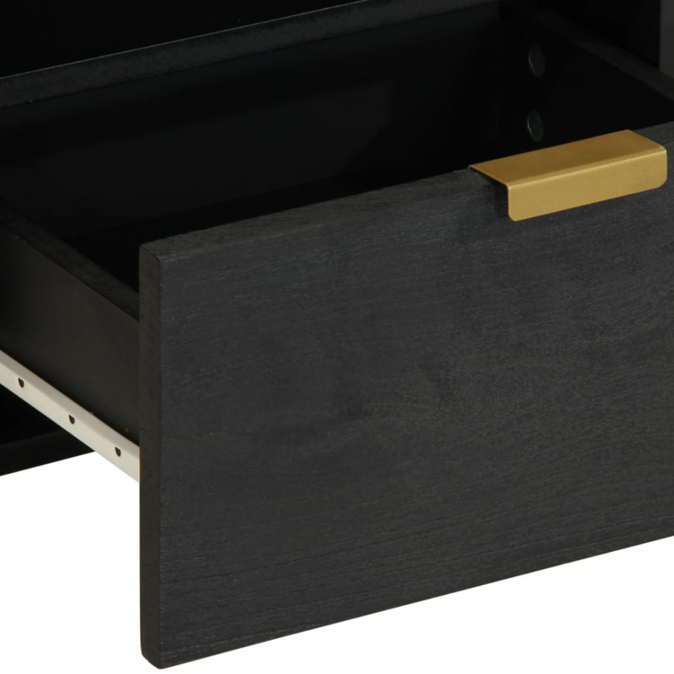 Mesita de noche madera maciza de ingeniería negra 40x33x46