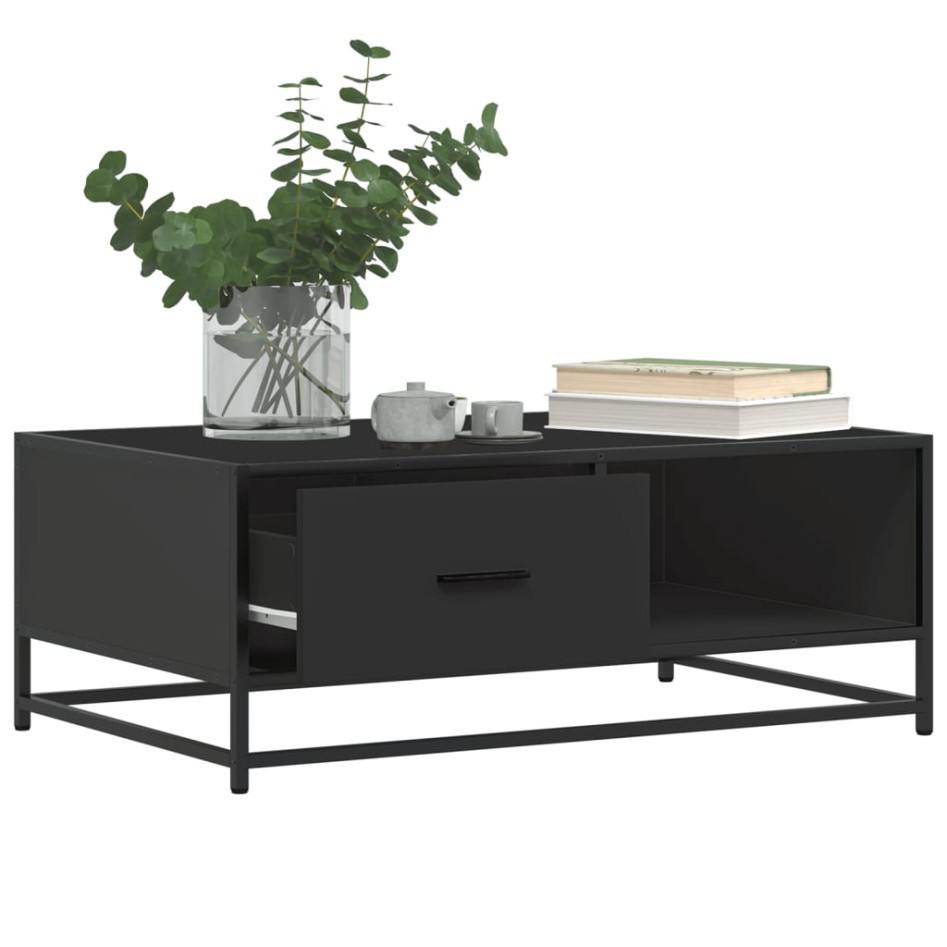 Mesa de centro de madera ingeniería y metal negro 90x57x35