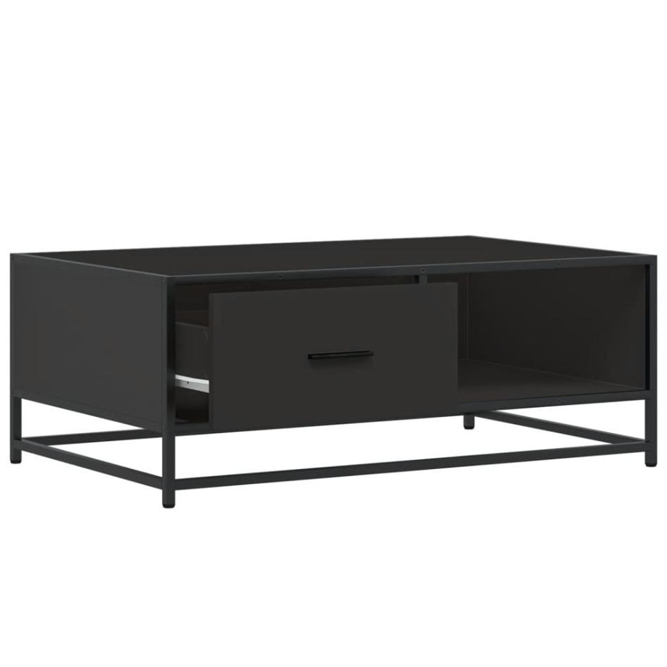 Mesa de centro de madera ingeniería y metal negro 90x57x35