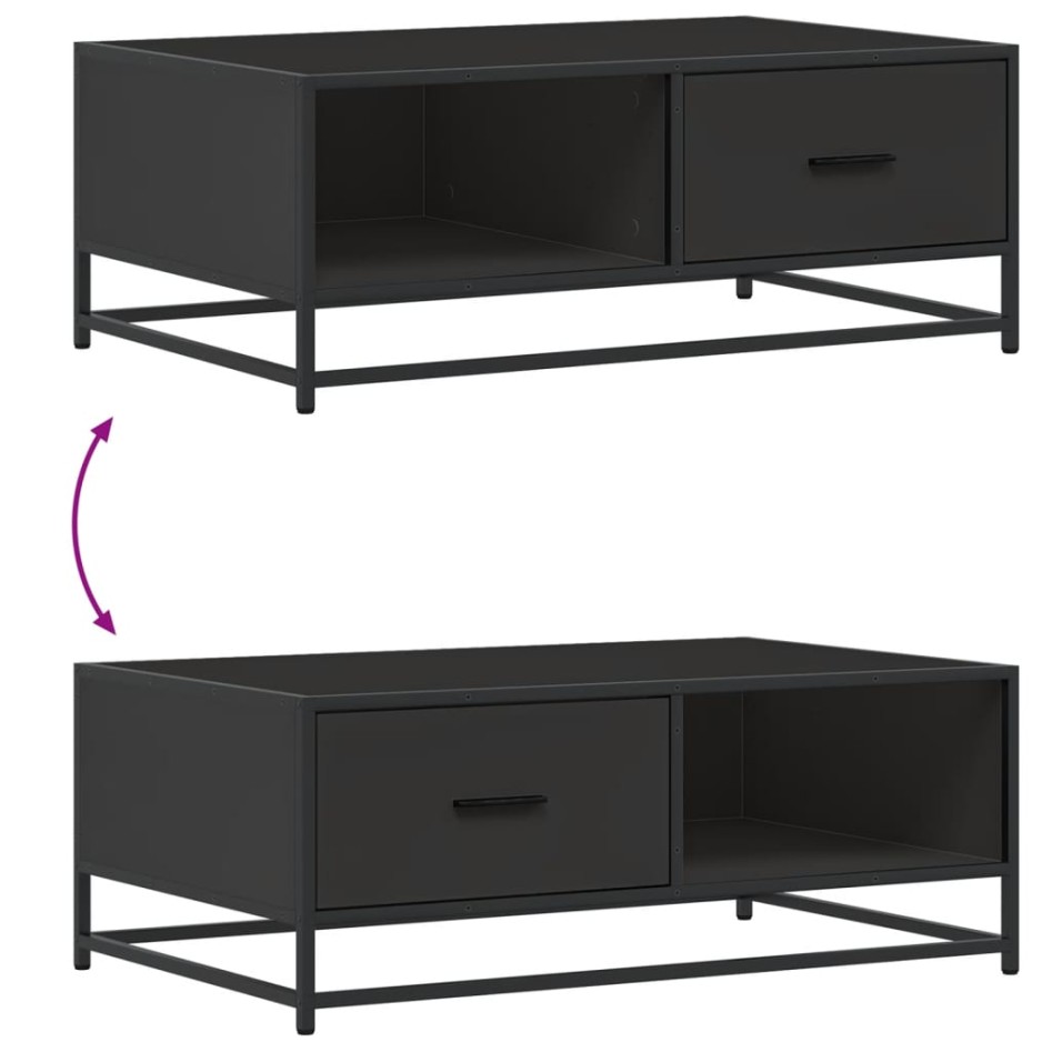 Mesa de centro de madera ingeniería y metal negro 90x57x35