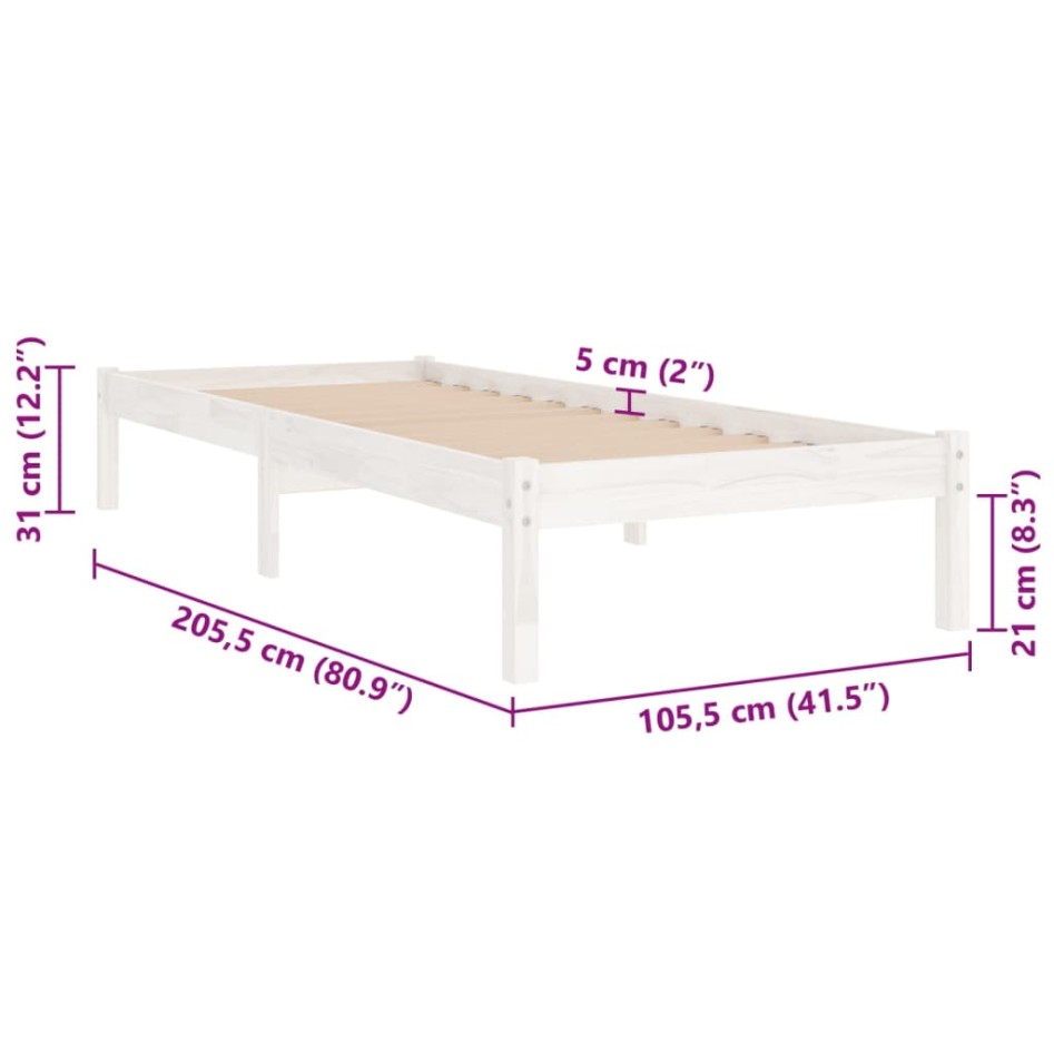 Estructura de cama sin colchón madera maciza blanco 100x200