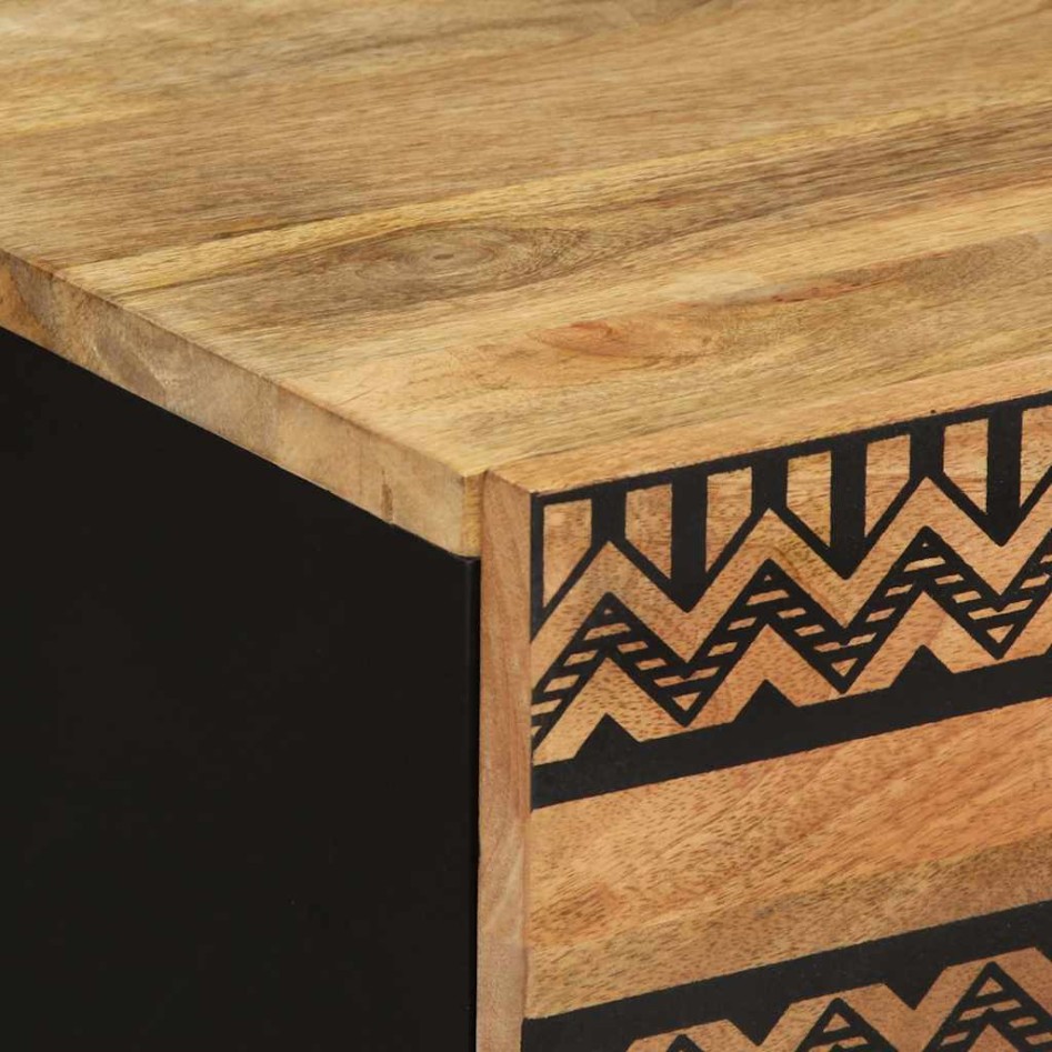 Mesita de noche madera maciza de mango rugosa negro 50x33x60