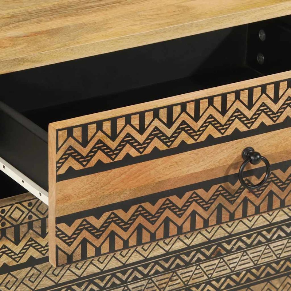 Mesita de noche madera maciza de mango rugosa negro 50x33x60