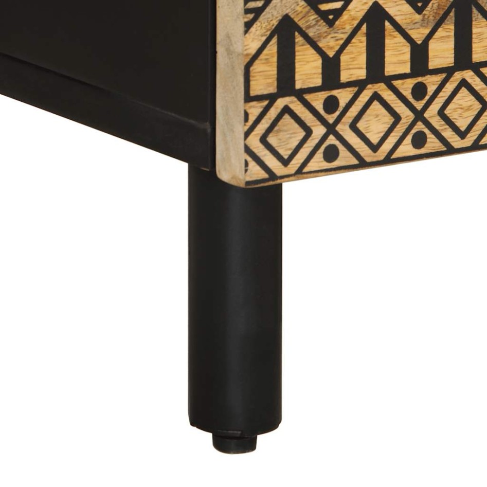 Mesita de noche madera maciza de mango rugosa negro 50x33x60