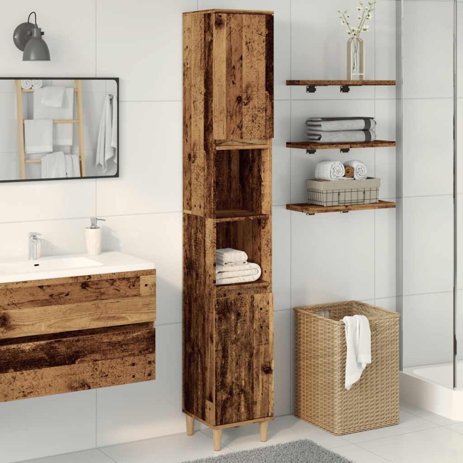 Armario de baño madera de ingeniería envejecida 30x30x190