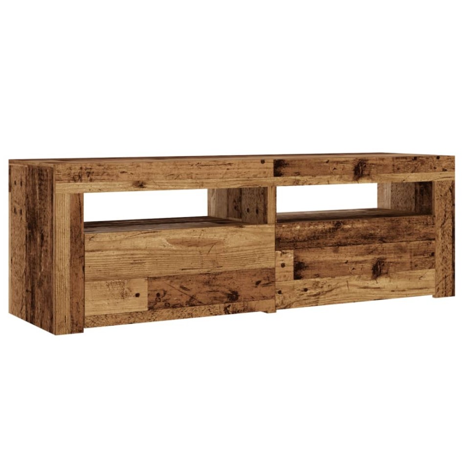 Mueble TV luces LED madera ingeniería envejecida 120x35x40