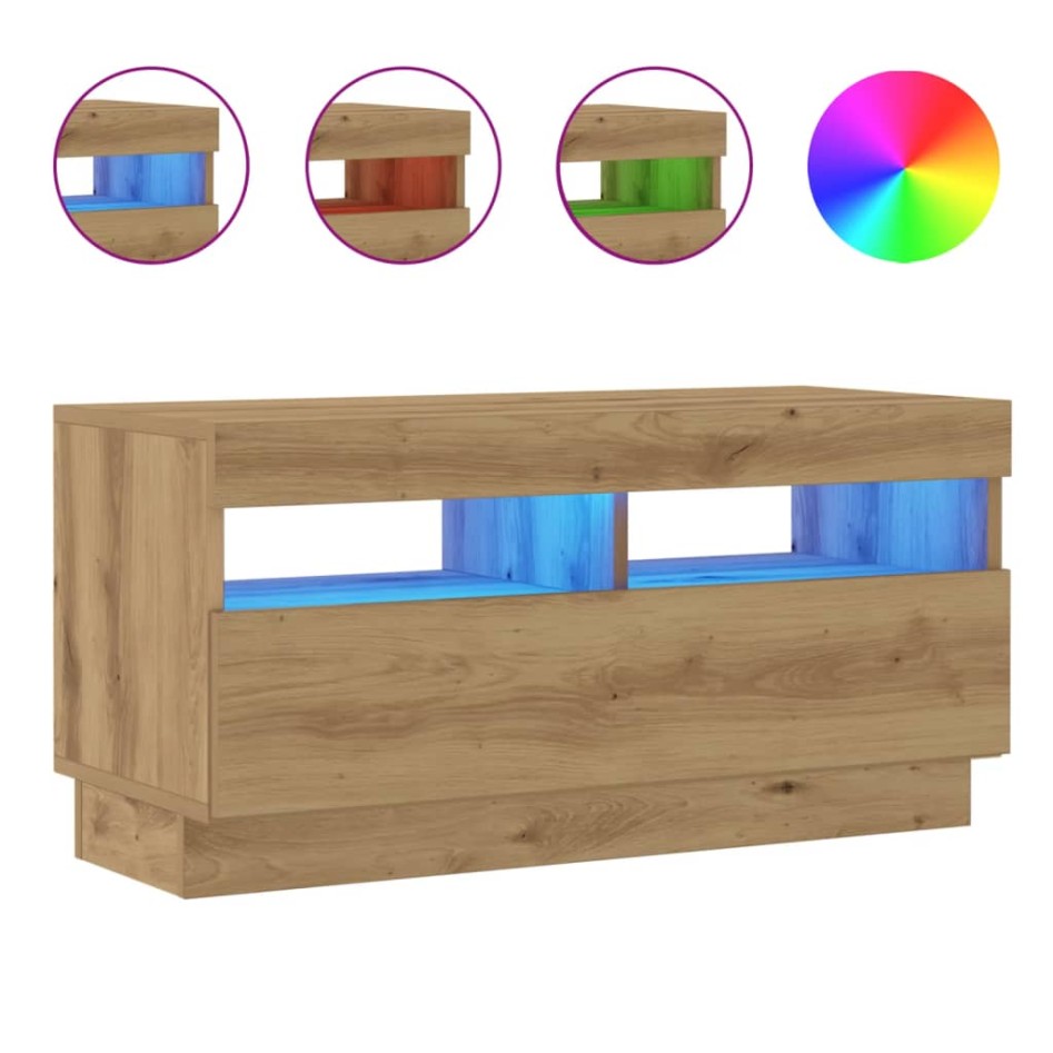Mueble TV luces LED madera ingeniería roble artisan 80x35x40