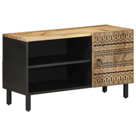 Mueble de TV madera maciza de mango rugosa negro 80x33,5x46