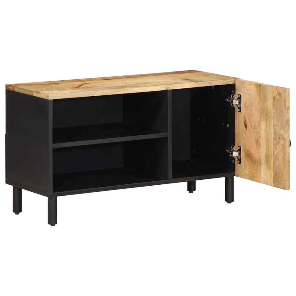 Mueble de TV madera maciza de mango rugosa negro 80x33,5x46