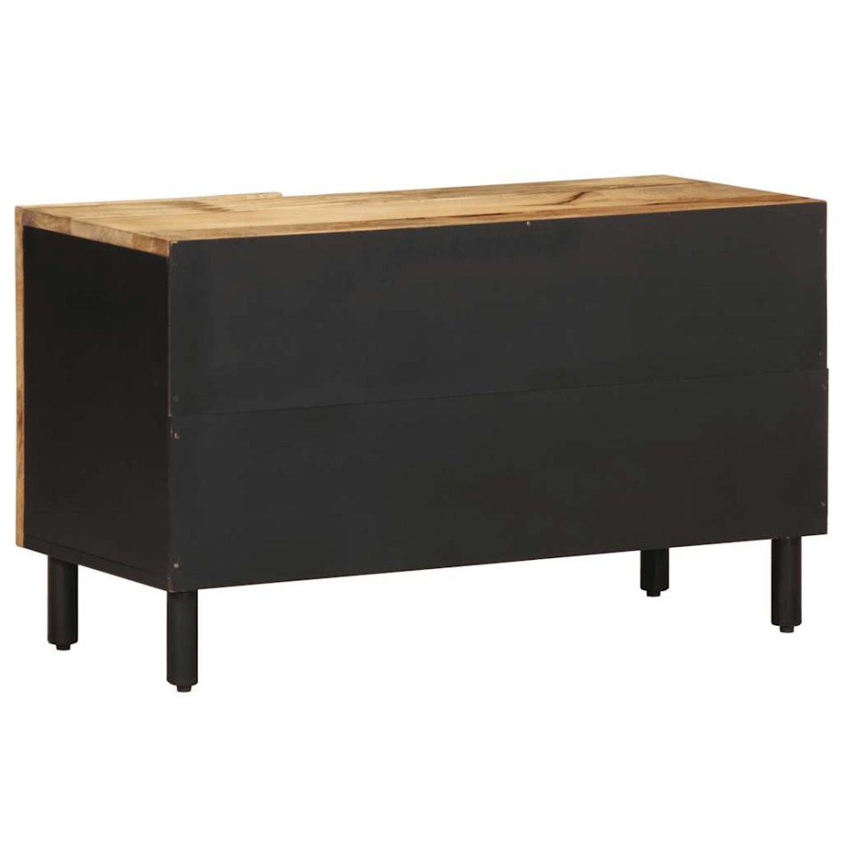 Mueble de TV madera maciza de mango rugosa negro 80x33,5x46