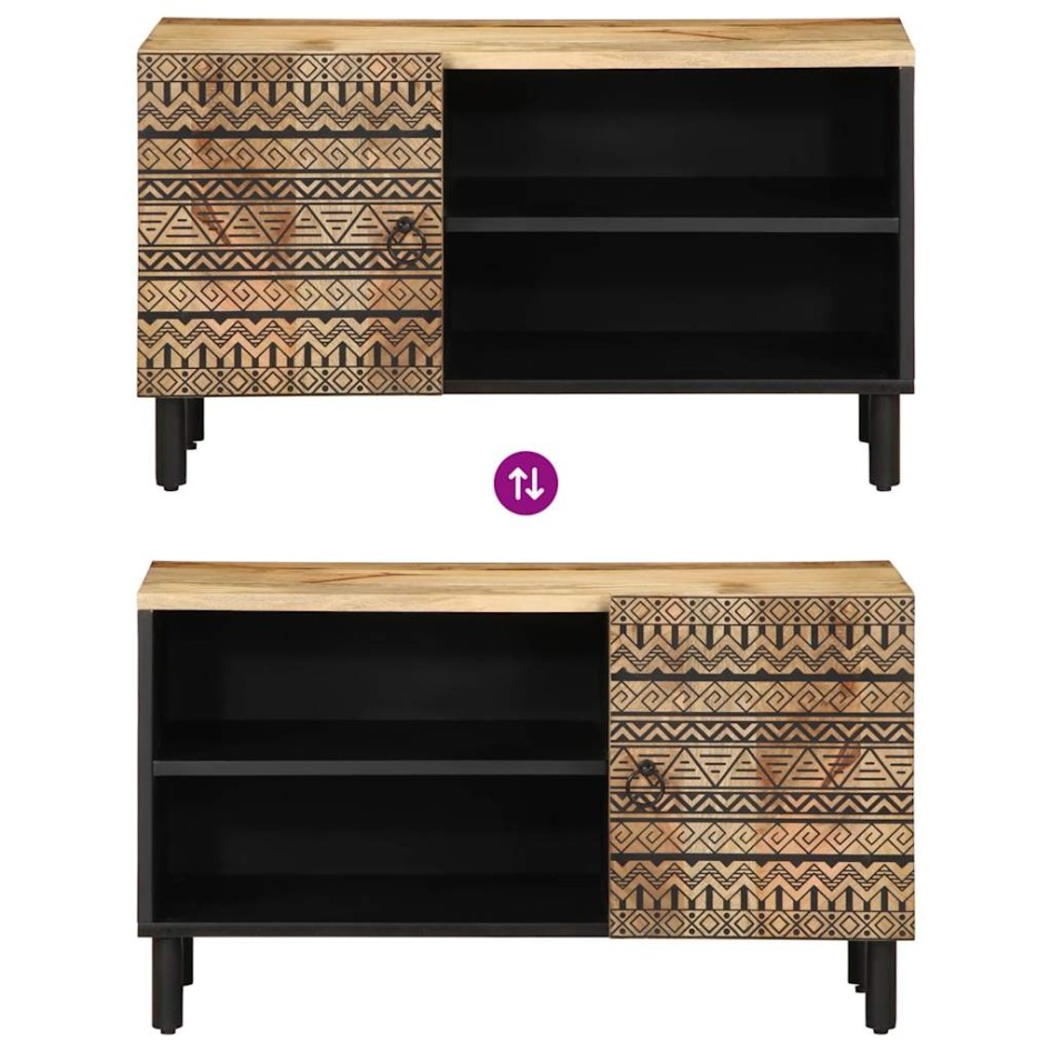 Mueble de TV madera maciza de mango rugosa negro 80x33,5x46