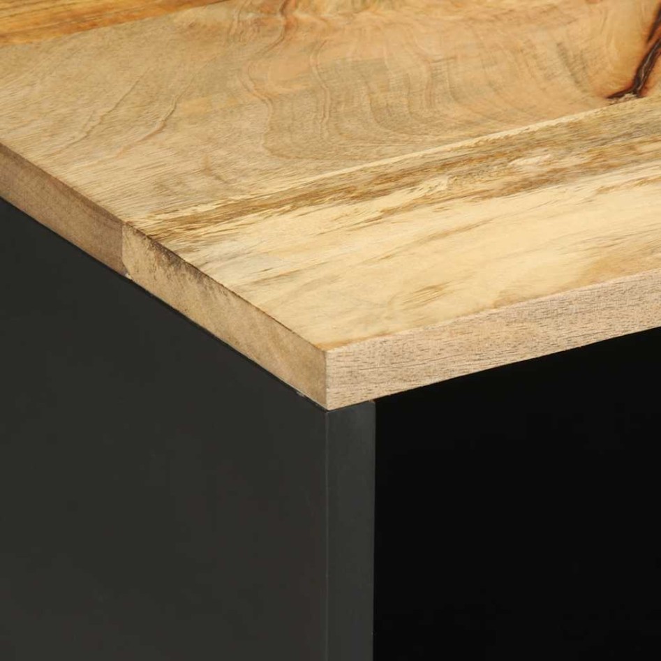 Mueble de TV madera maciza de mango rugosa negro 80x33,5x46