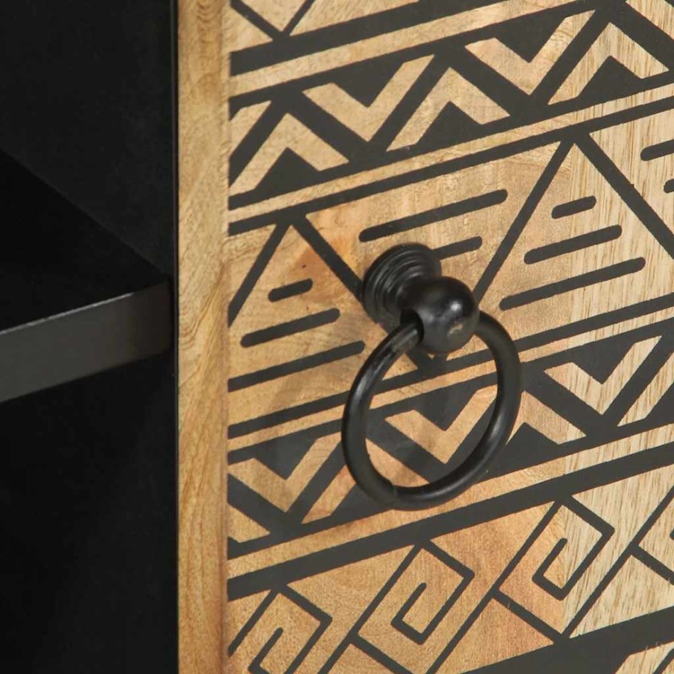 Mueble de TV madera maciza de mango rugosa negro 80x33,5x46