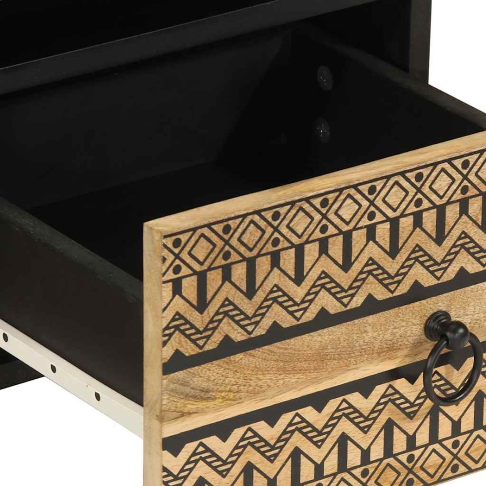 Mueble de TV madera maciza de mango rugosa negro 70x33,5x46