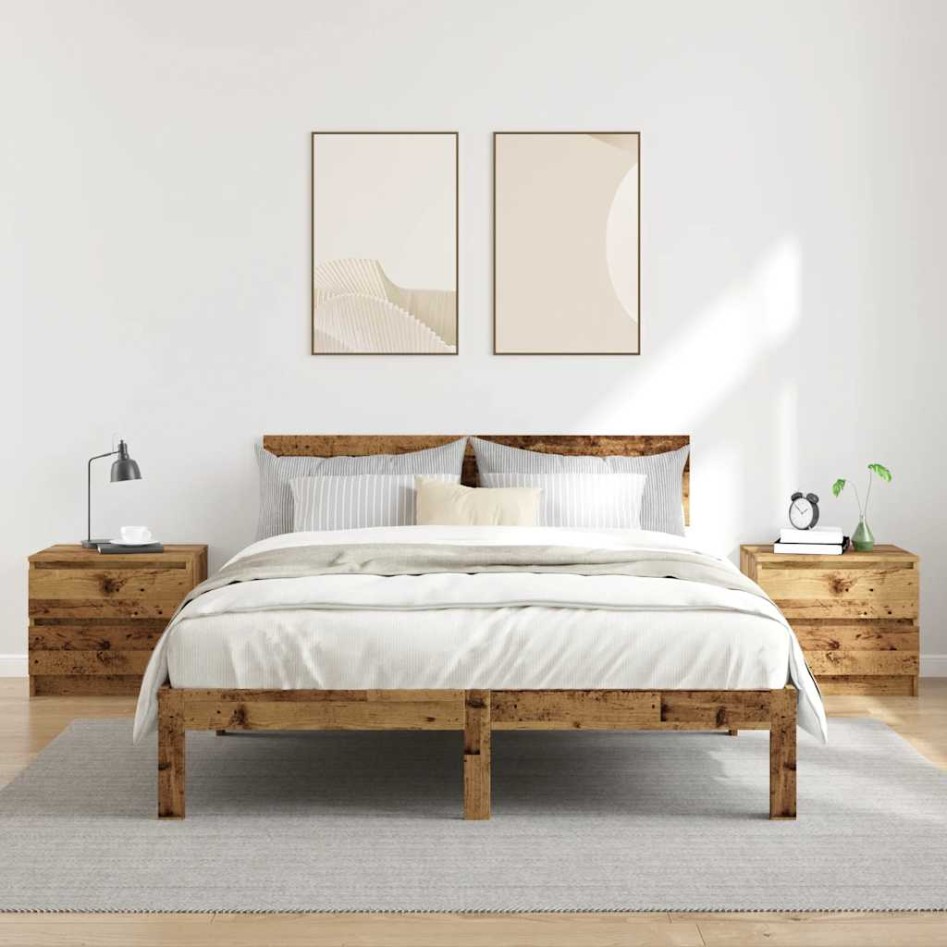 Mesita de noche 2 uds madera ingeniería envejecida