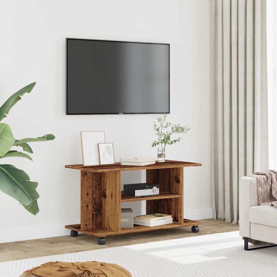 Mueble de TV con ruedas madera ingeniería envejecida