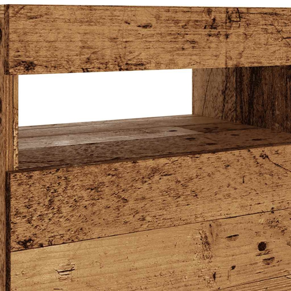 Mueble TV luces LED madera ingeniería envejecida 90x35x40