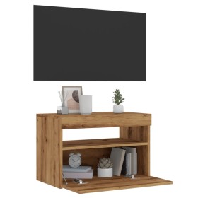 Mueble de TV luces LED madera roble artisan 60x35x40