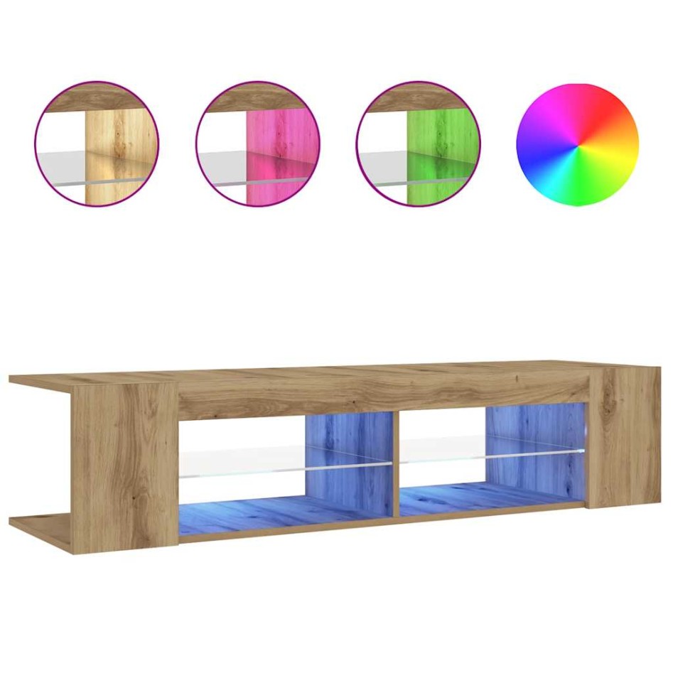 Mueble de TV luces LED madera roble artisan 135x39x30