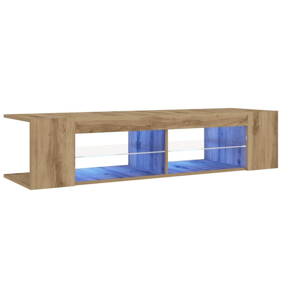 Mueble de TV luces LED madera roble artisan 135x39x30