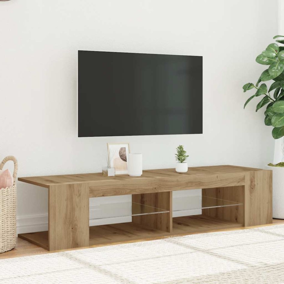 Mueble de TV luces LED madera roble artisan 135x39x30