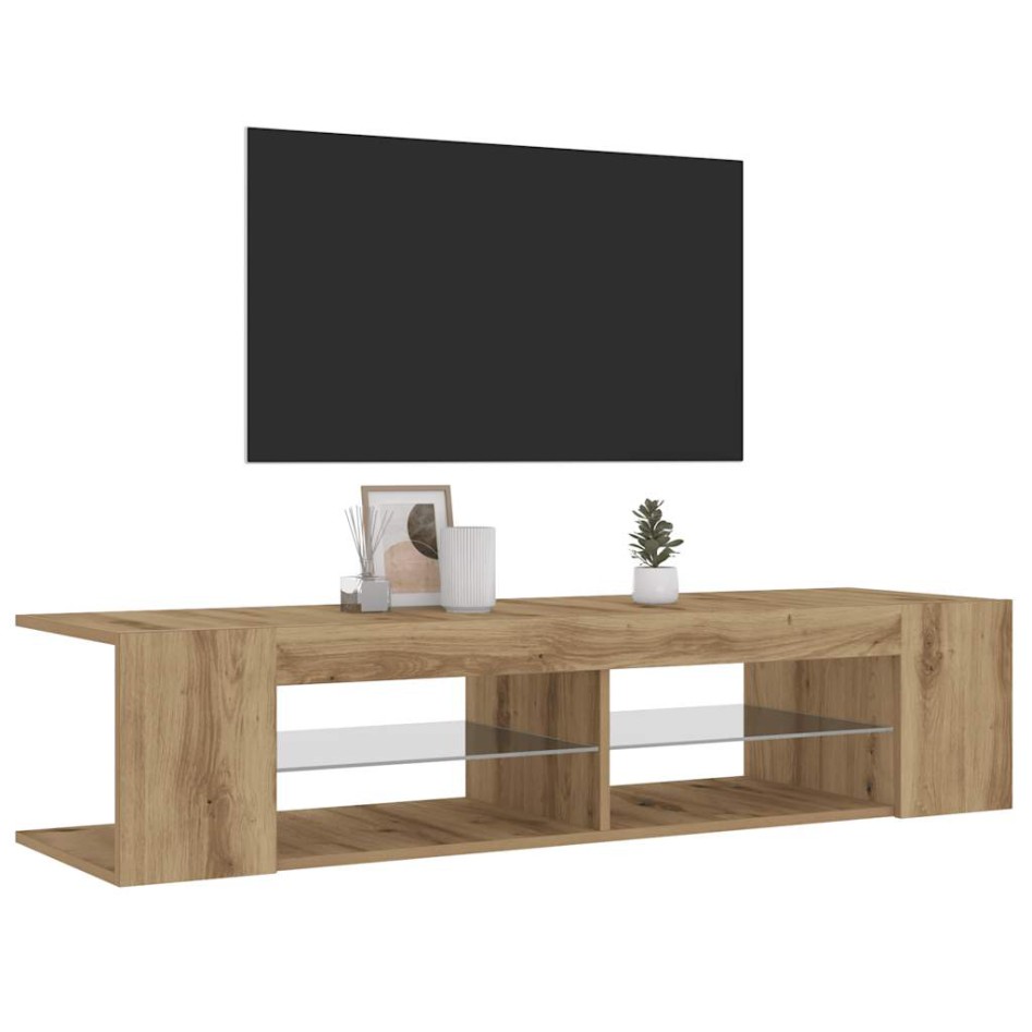 Mueble de TV luces LED madera roble artisan 135x39x30