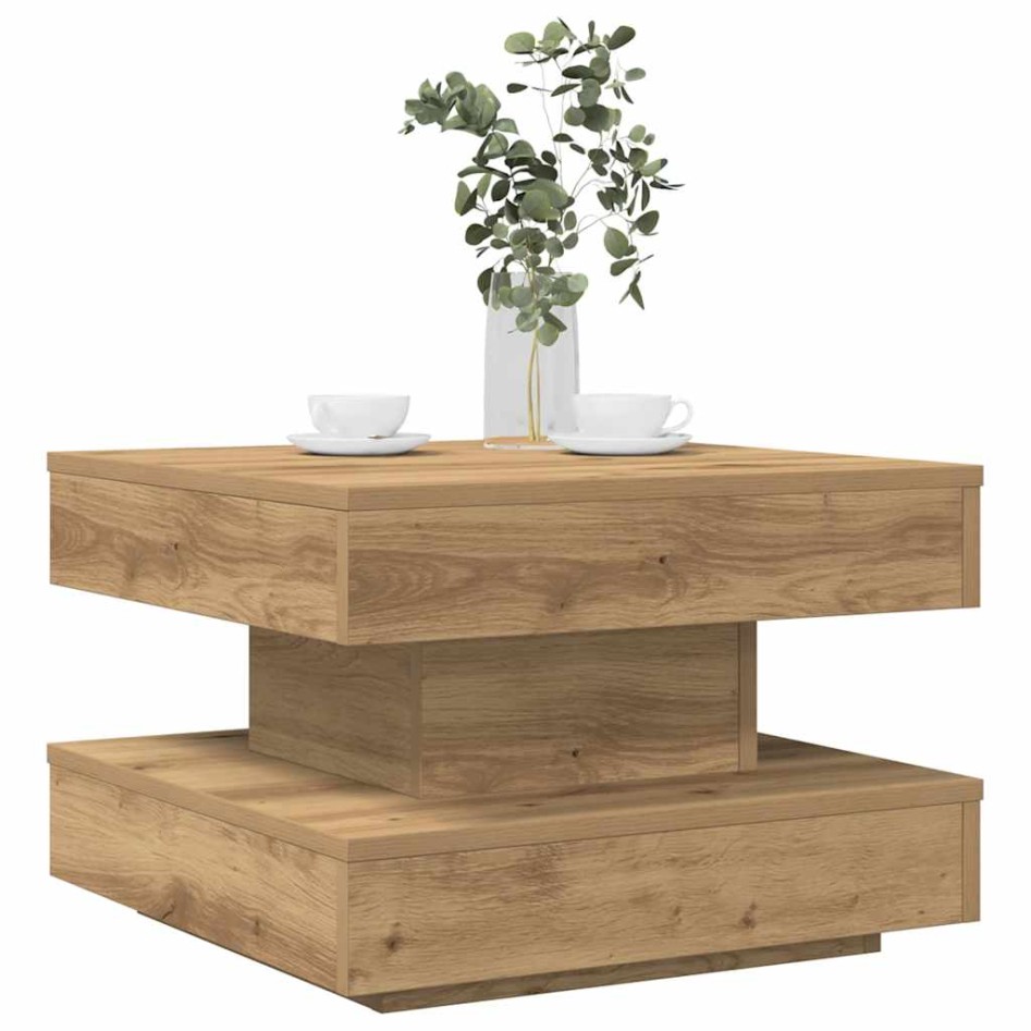 Mesa de centro giratoria 360 grados roble artisan 50x50x34,5