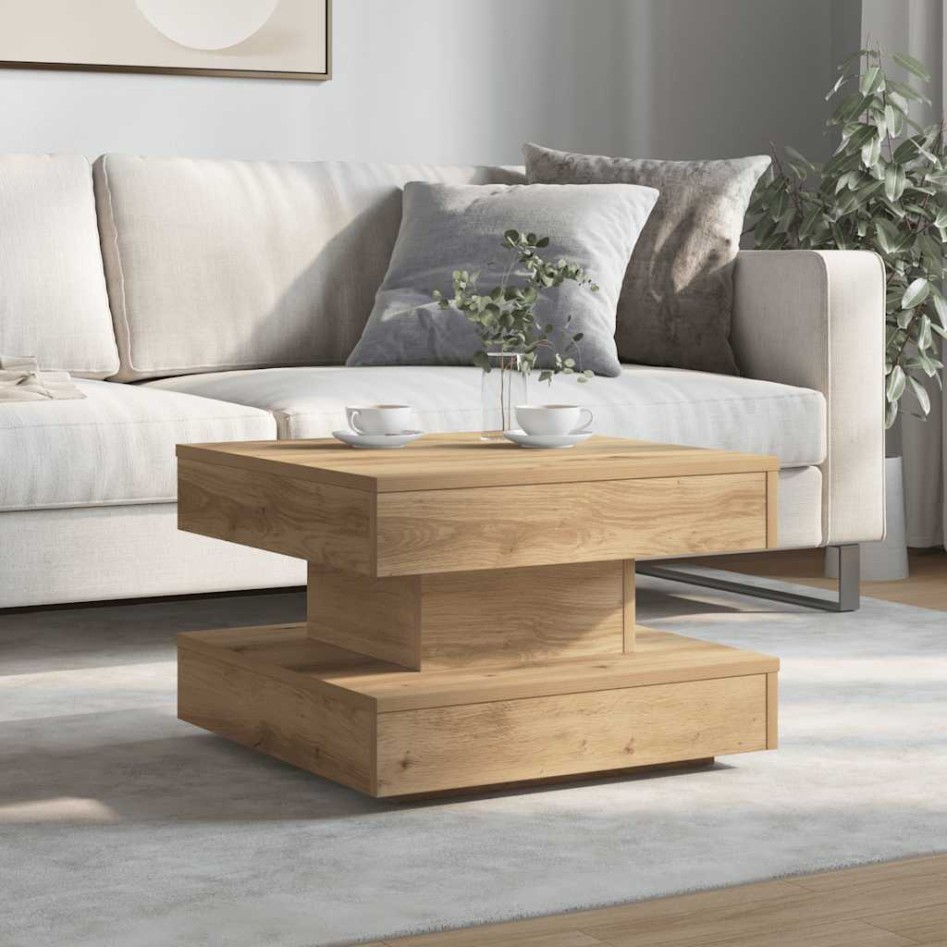 Mesa de centro giratoria 360 grados roble artisan 50x50x34,5