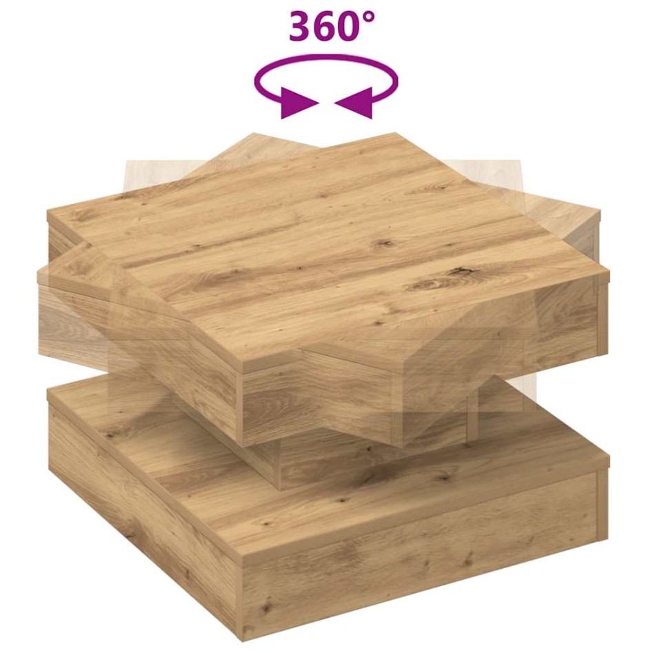 Mesa de centro giratoria 360 grados roble artisan 50x50x34,5