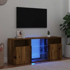 Mueble TV luces LED madera ingeniería envejecida 120x30x50