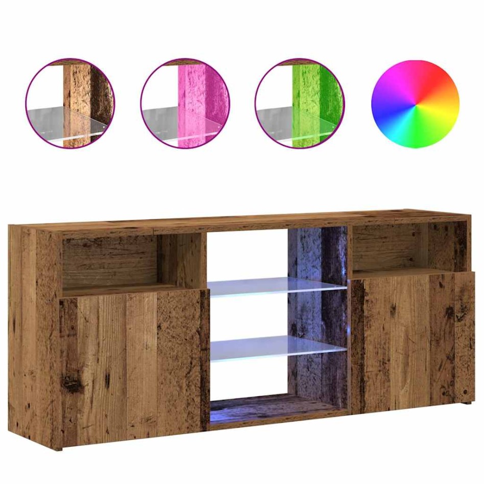 Mueble TV luces LED madera ingeniería envejecida 120x30x50