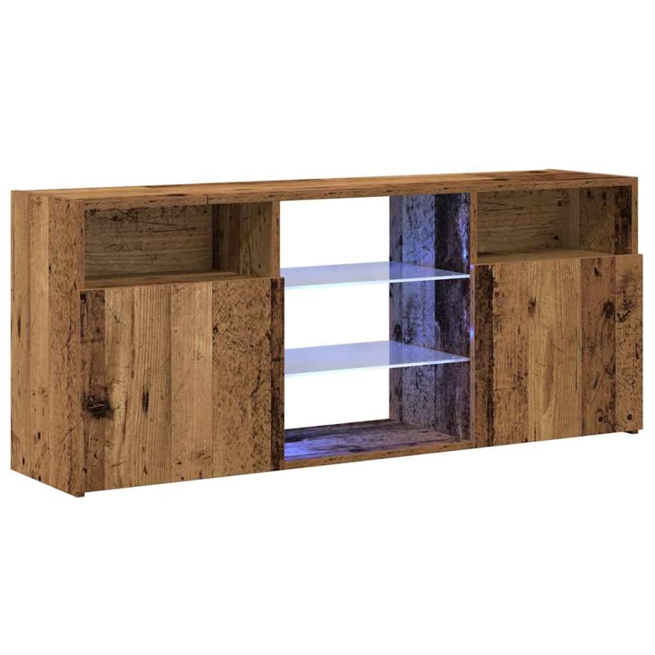 Mueble TV luces LED madera ingeniería envejecida 120x30x50