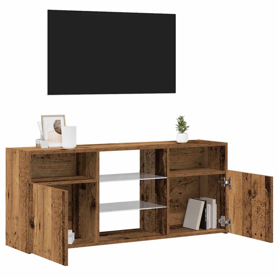 Mueble TV luces LED madera ingeniería envejecida 120x30x50