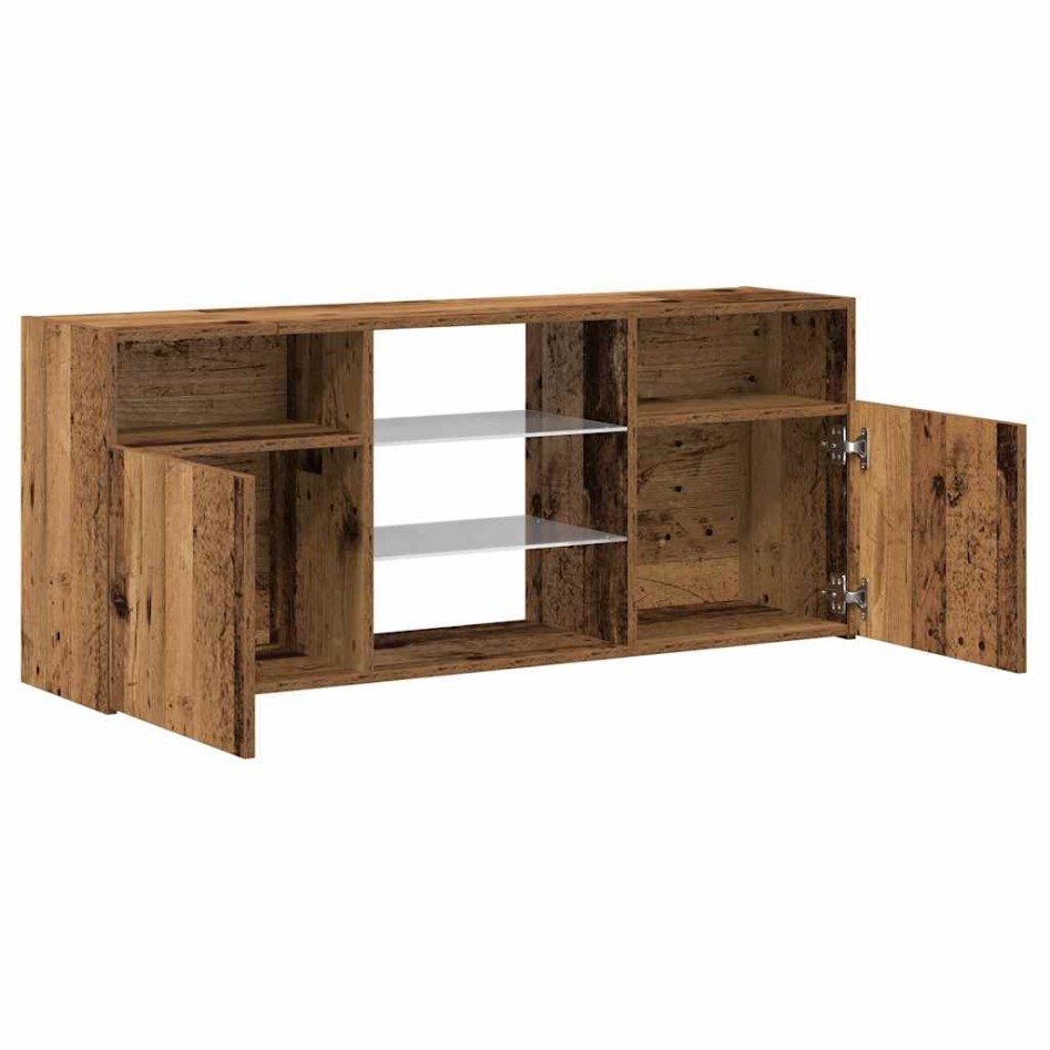 Mueble TV luces LED madera ingeniería envejecida 120x30x50