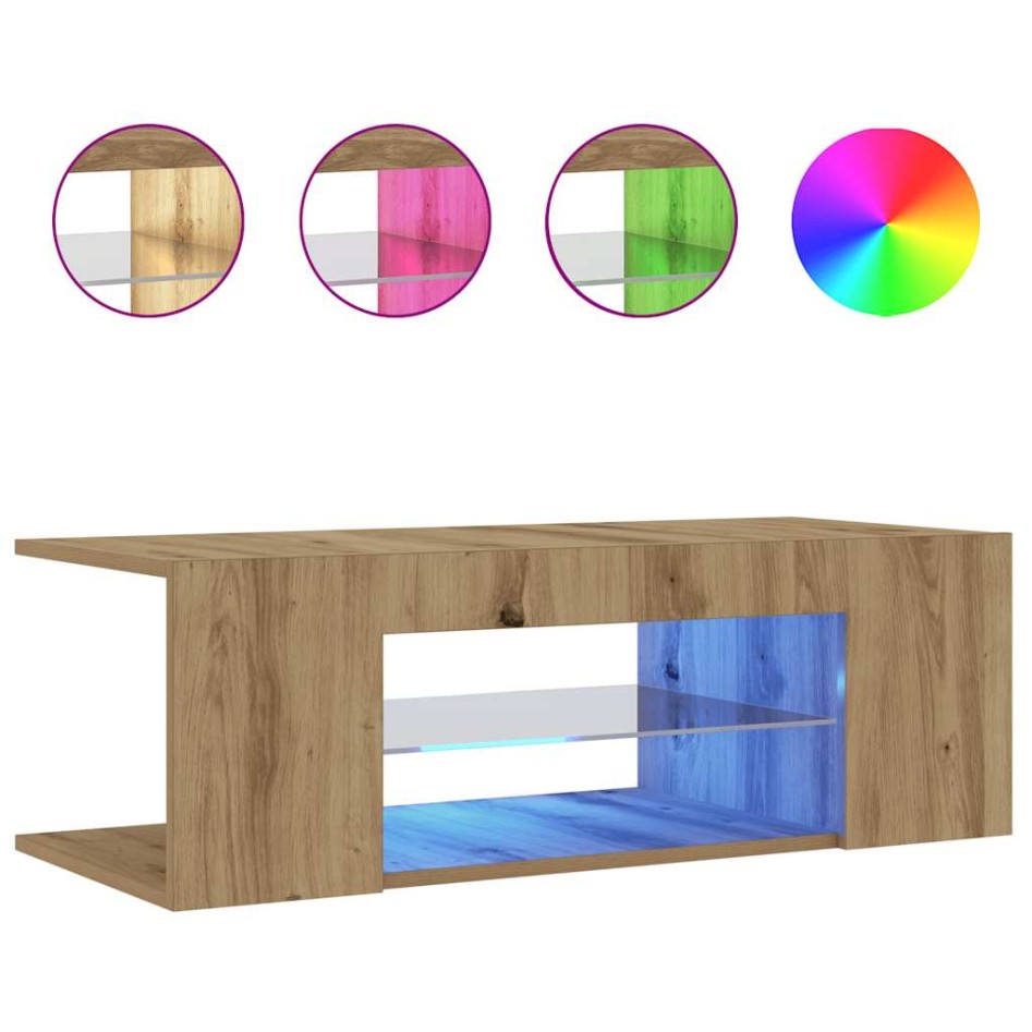 Mueble de TV luces LED madera roble artisan 90x39x30