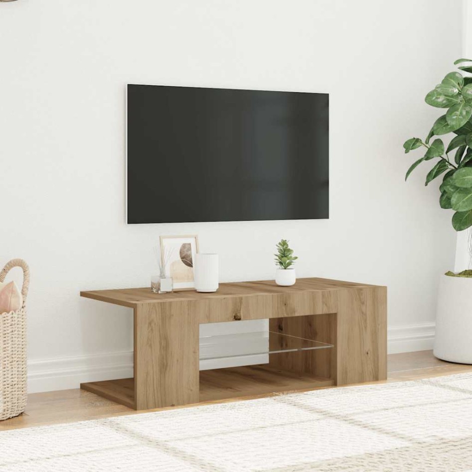 Mueble de TV luces LED madera roble artisan 90x39x30