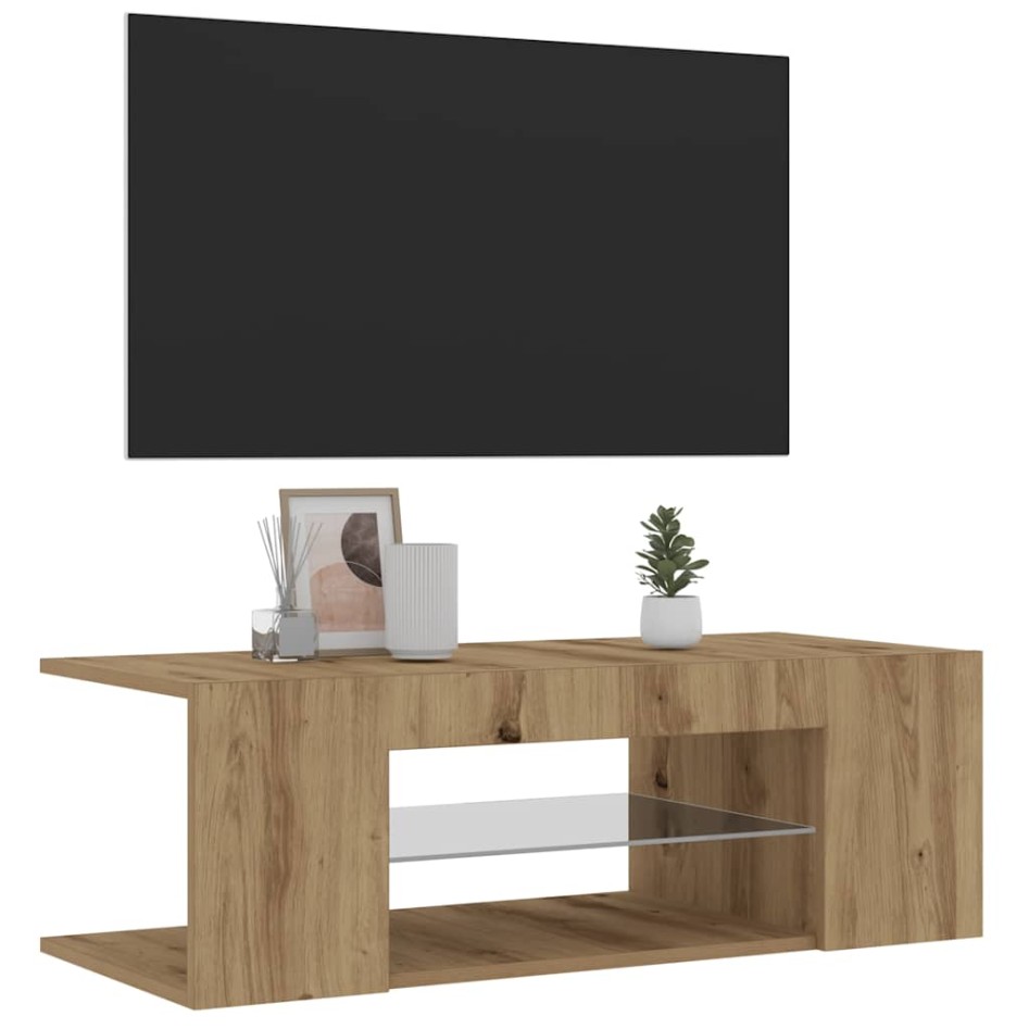 Mueble de TV luces LED madera roble artisan 90x39x30