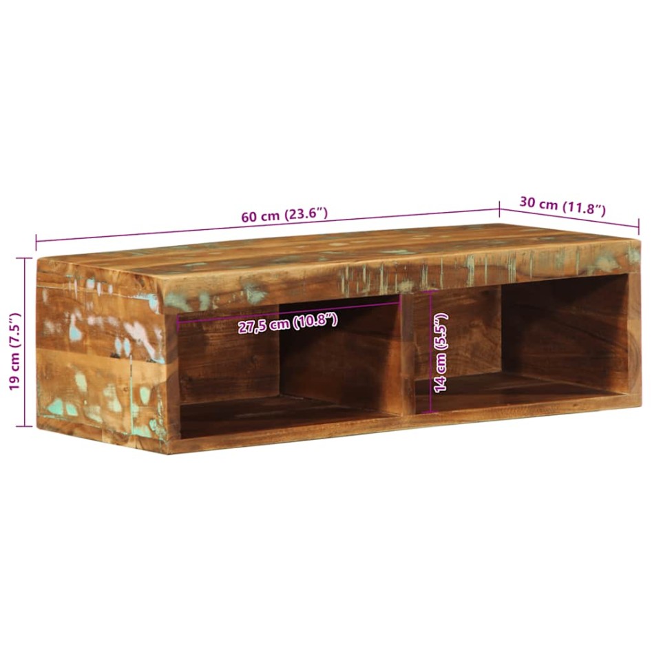 Mueble de TV de pared madera maciza reciclada 60x30x19