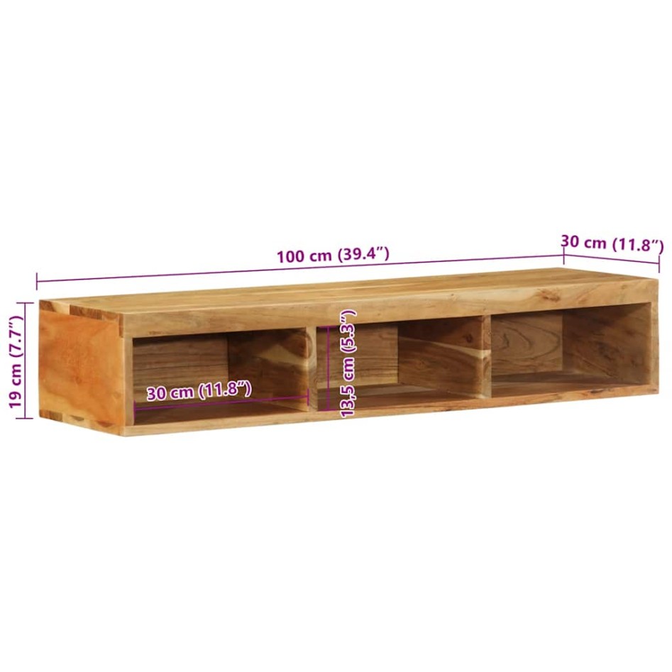 Mueble de TV de pared madera maciza de acacia 100x30x19