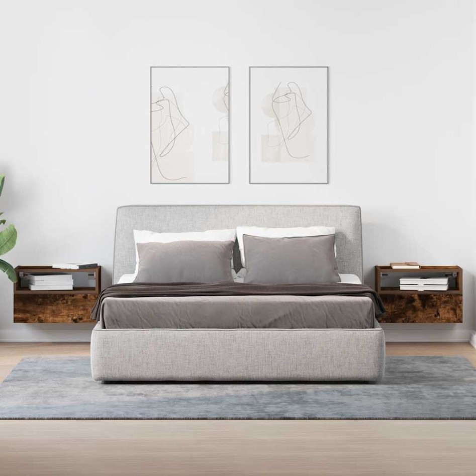 Mesitas de noche de pared 2uds color roble ahumado
