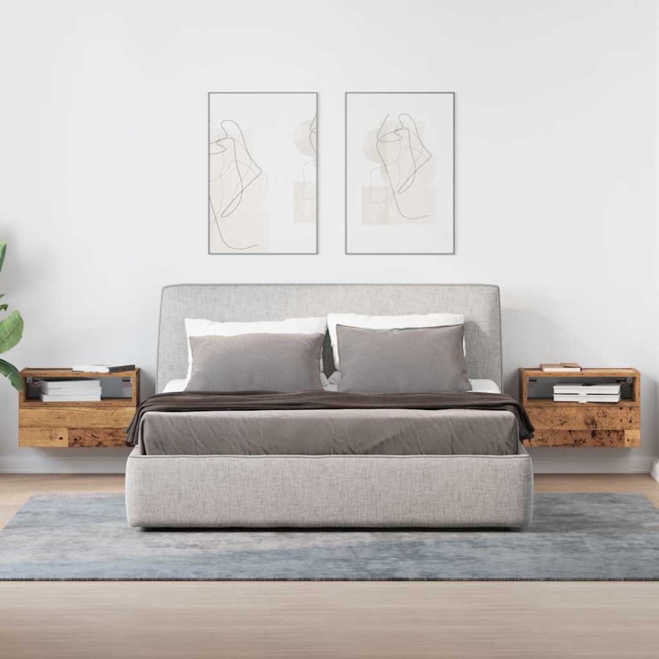 Mesitas de noche de pared 2 unidades madera vieja 45x26x28,5