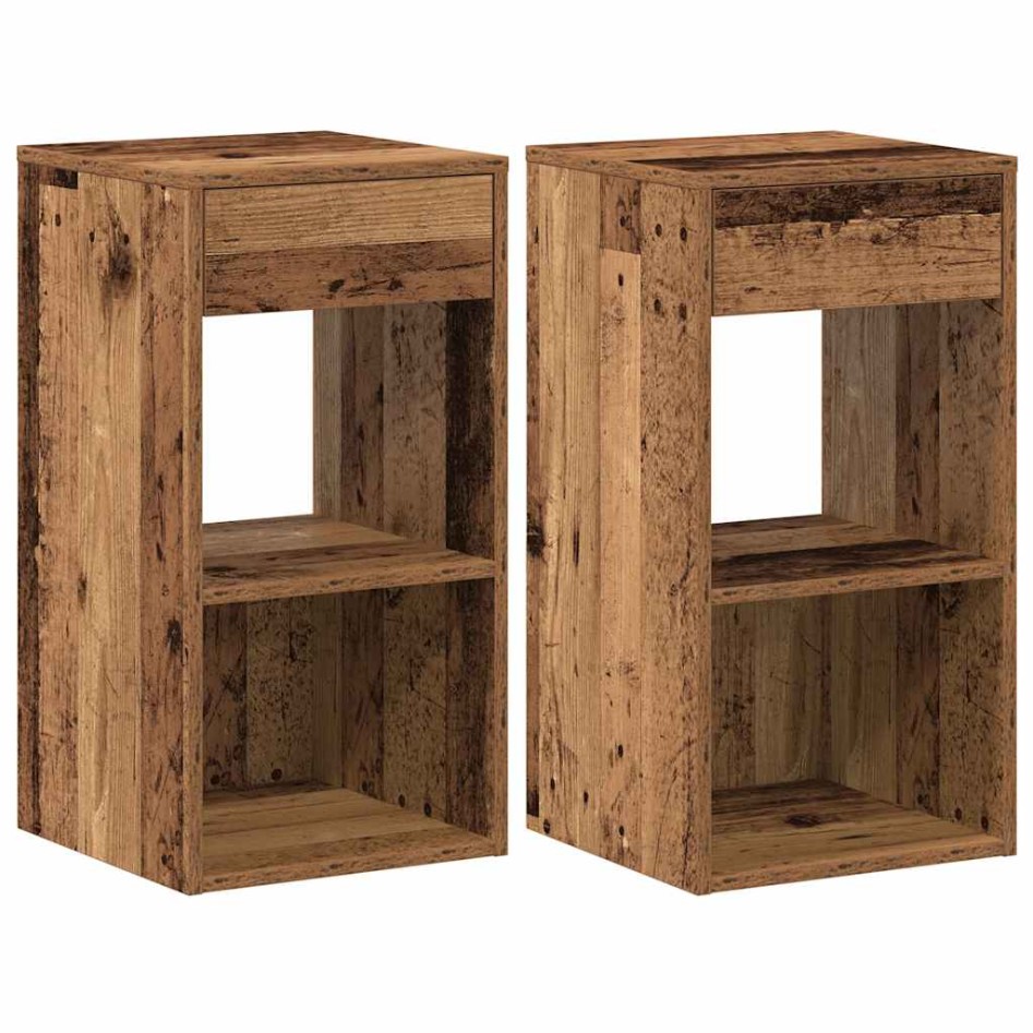 Mesillas de noche con cajón 2 uds madera vieja 35x34x66,5