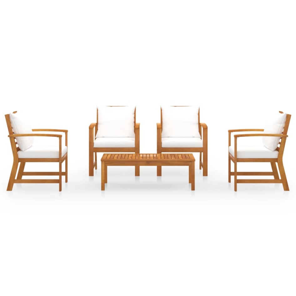 Muebles de jardín 5 piezas cojines madera maciza de