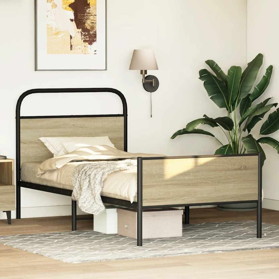 Estructura de cama sin colchón 75x190 cm madera roble