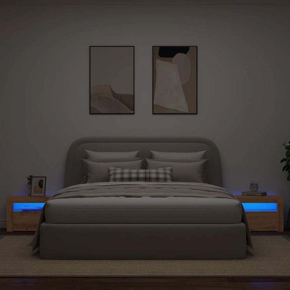 Mesitas de noche luces LEDs 2 uds roble artesanal 60x35x40