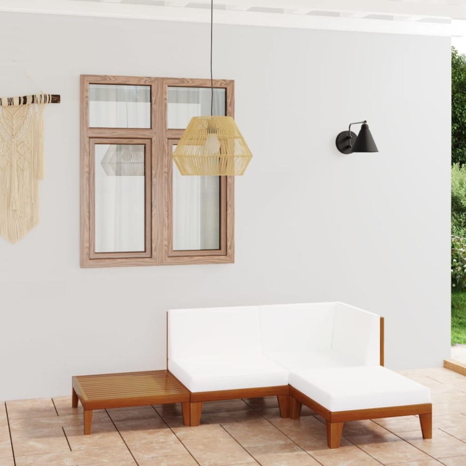 Juego muebles de jardín y cojines 4 pzas madera maciza