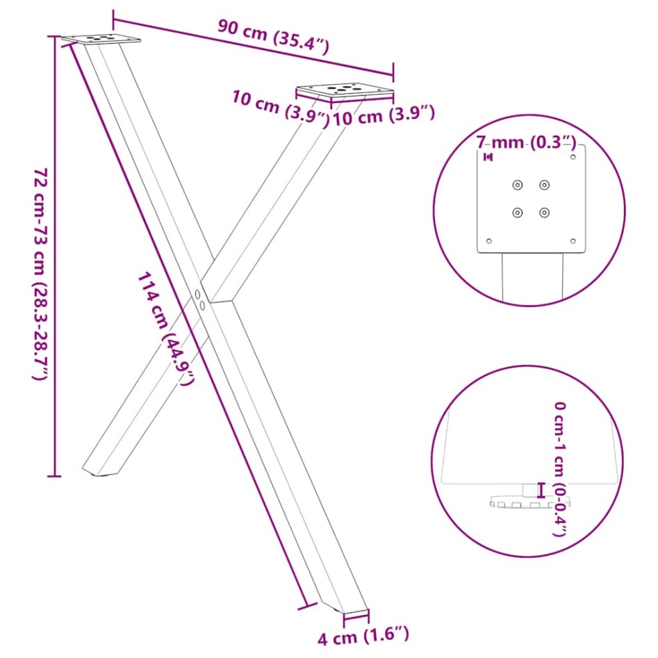 Patas para mesa de comedor en forma de X 2 uds antracita